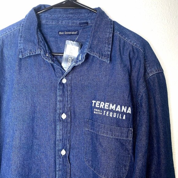 The Rock TEREMANA TEQUILLA Denim SHIRT L Dwayne Johnson Small Batch Distillery - Picture 2 of 5